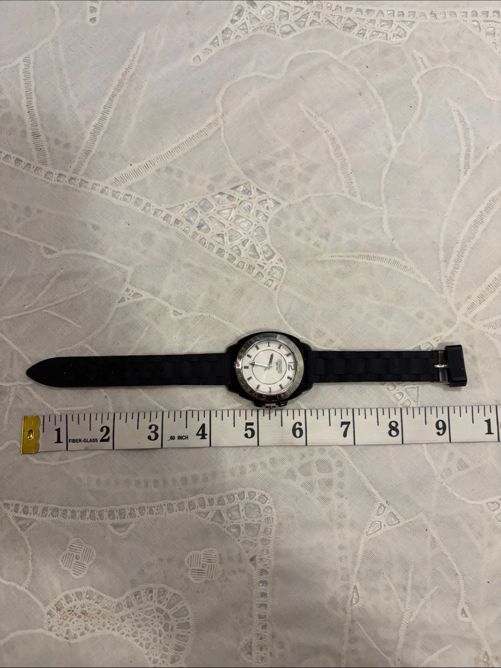 Coach Boyfriends White Dial Black Silicone Strap Watch